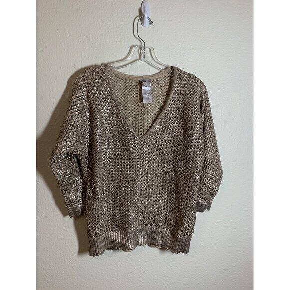 Chicos Sweaters - Chicos Metallic Open Knit Sweater Women's Size Small (Chicos 0) Gold Winter I10